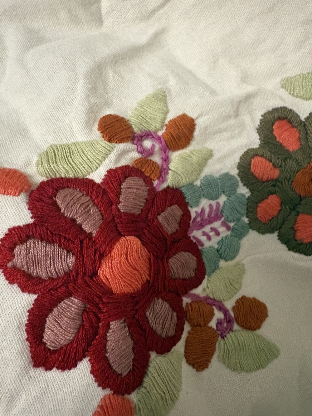 MEXICANA White Cotton Top with Multicolor Floral HAND Embroidery - Picture 10 of 16